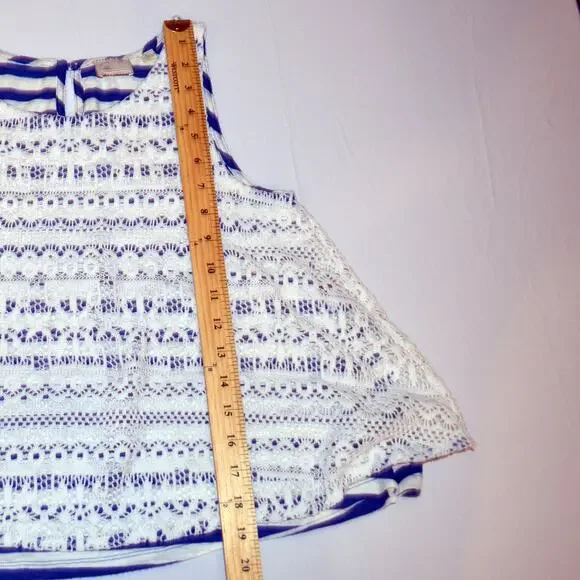 Anthropologie XS women's lace tank blue and white striped by postmark - Picture 2 of 6